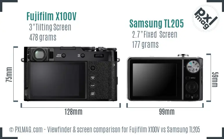 Fujifilm X100V vs Samsung TL205 Screen and Viewfinder comparison