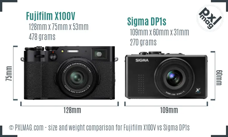 Fujifilm X100V vs Sigma DP1s size comparison