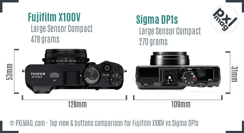 Fujifilm X100V vs Sigma DP1s top view buttons comparison