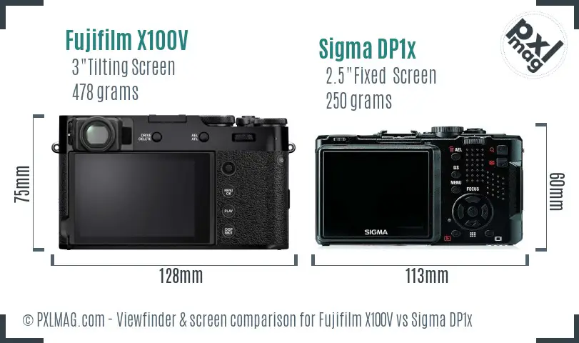Fujifilm X100V vs Sigma DP1x Screen and Viewfinder comparison
