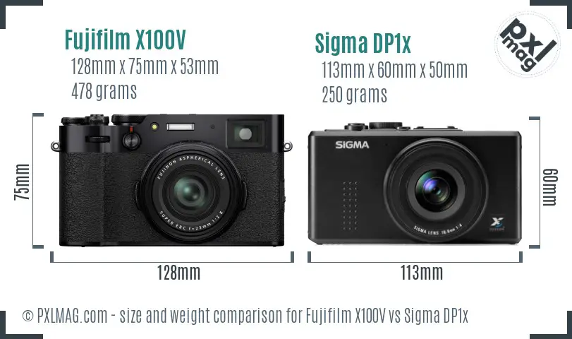 Fujifilm X100V vs Sigma DP1x size comparison