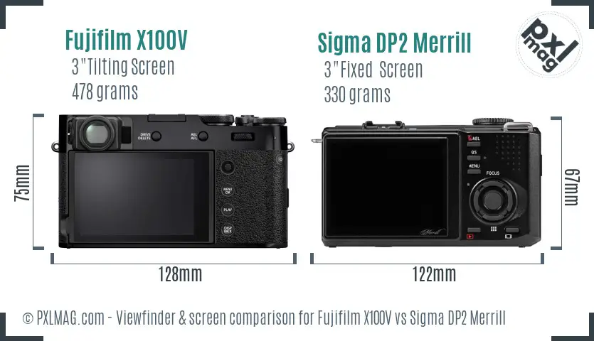 Fujifilm X100V vs Sigma DP2 Merrill Screen and Viewfinder comparison