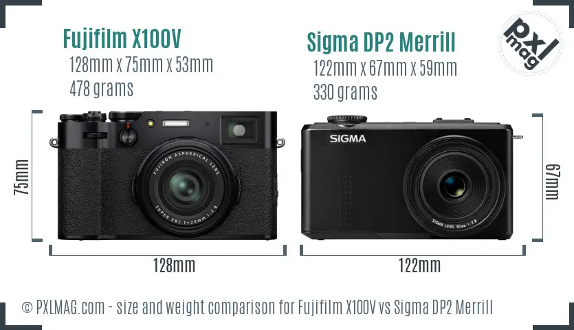 Fujifilm X100V vs Sigma DP2 Merrill size comparison