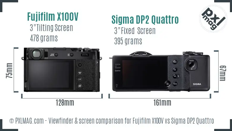 Fujifilm X100V vs Sigma DP2 Quattro Screen and Viewfinder comparison