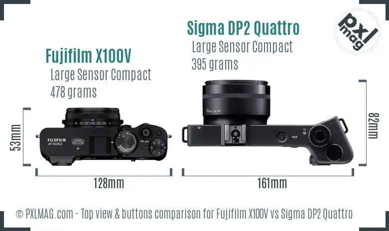 Fujifilm X100V vs Sigma DP2 Quattro top view buttons comparison