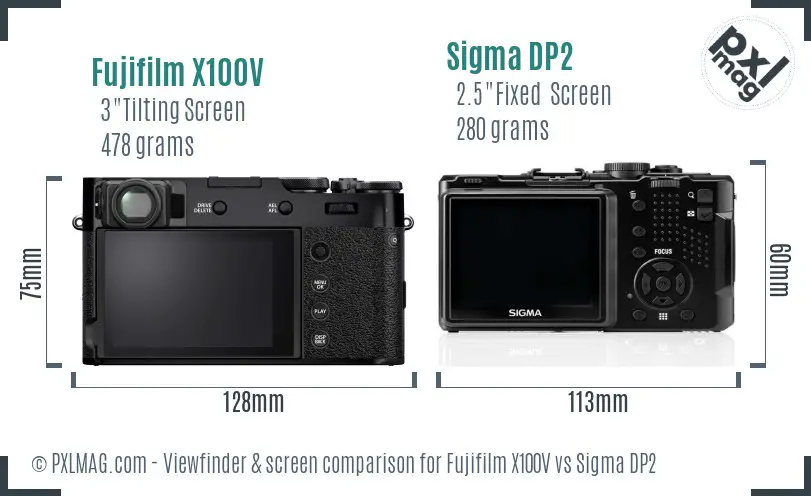 Fujifilm X100V vs Sigma DP2 Screen and Viewfinder comparison