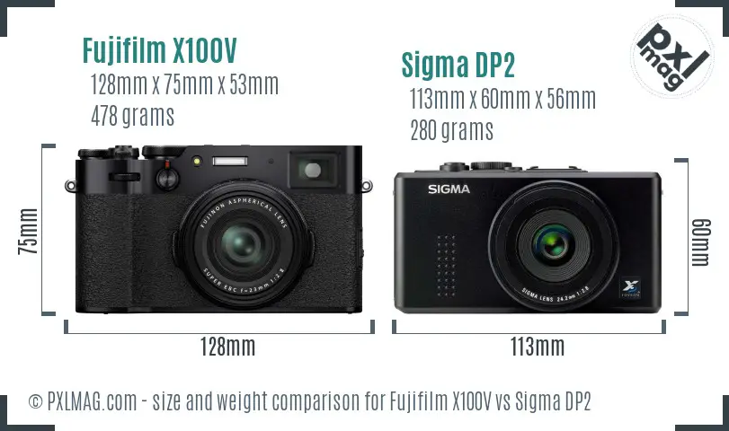 Fujifilm X100V vs Sigma DP2 size comparison