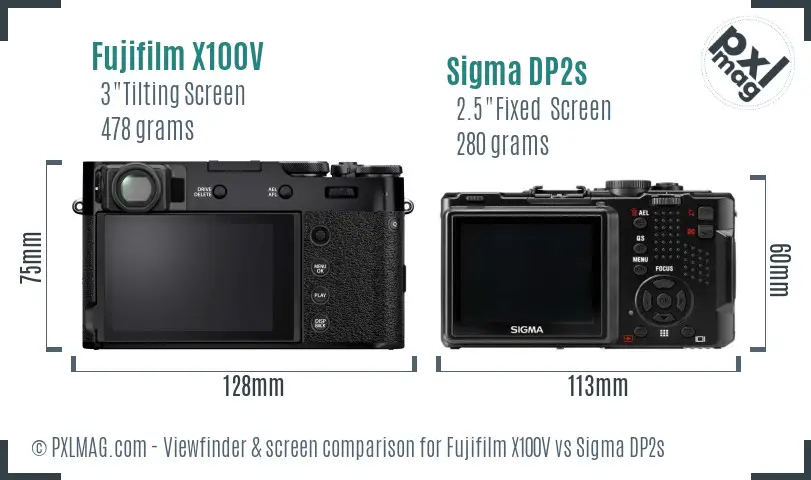 Fujifilm X100V vs Sigma DP2s Screen and Viewfinder comparison