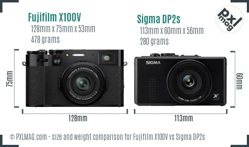 Fujifilm X100V vs Sigma DP2s size comparison