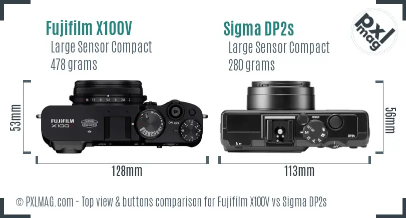 Fujifilm X100V vs Sigma DP2s top view buttons comparison