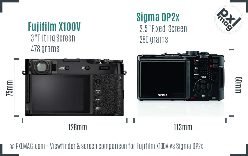 Fujifilm X100V vs Sigma DP2x Screen and Viewfinder comparison