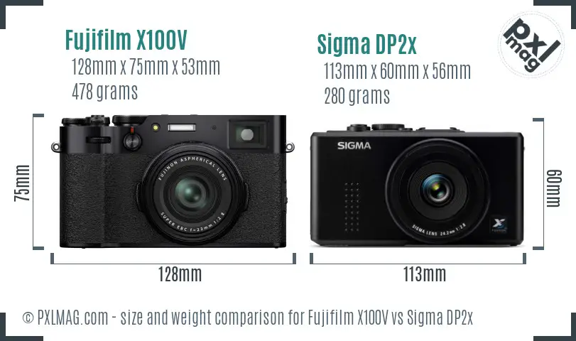 Fujifilm X100V vs Sigma DP2x size comparison