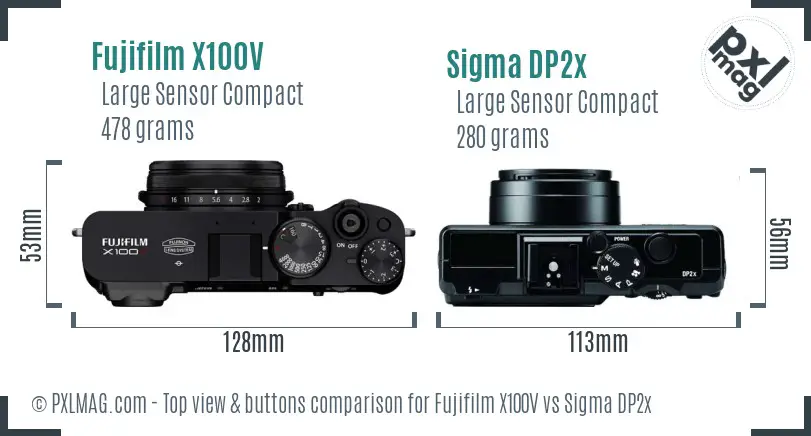 Fujifilm X100V vs Sigma DP2x top view buttons comparison