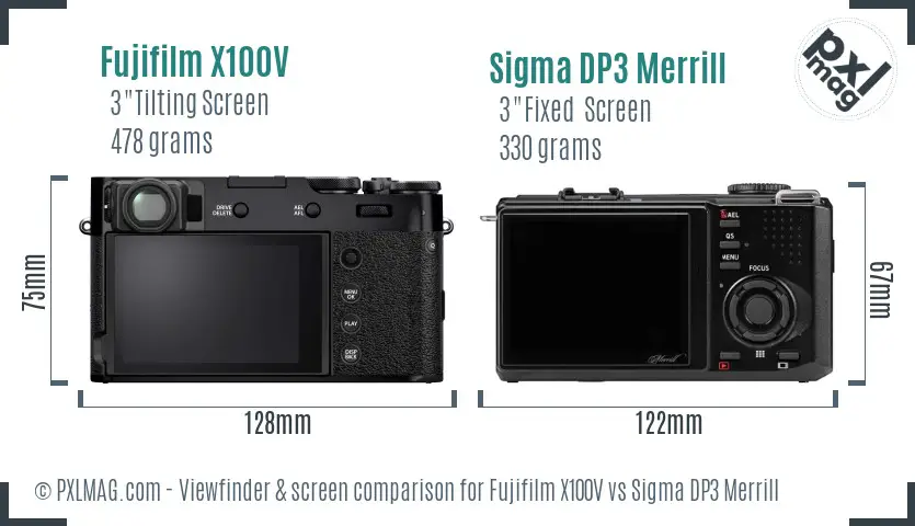 Fujifilm X100V vs Sigma DP3 Merrill Screen and Viewfinder comparison
