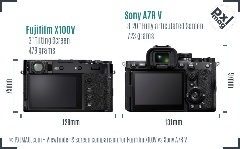Fujifilm X100V vs Sony A7R V Screen and Viewfinder comparison
