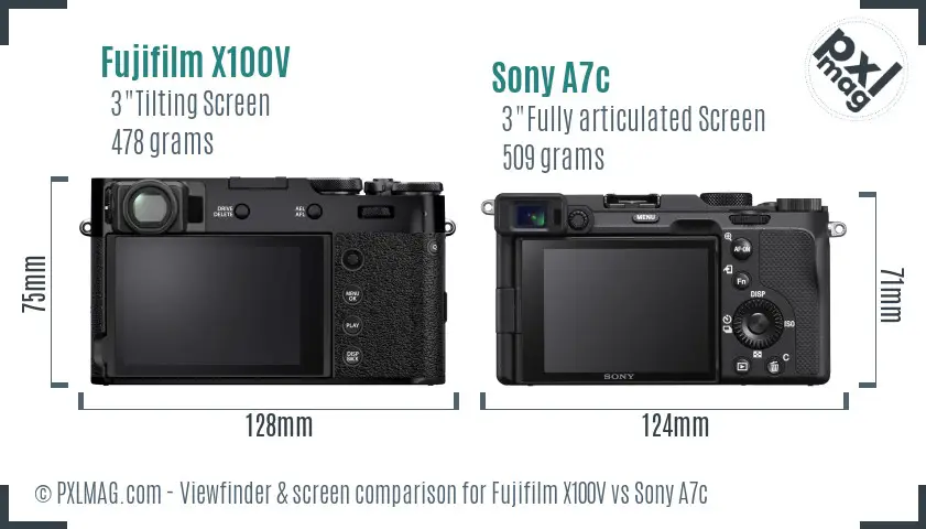 Fujifilm X100V vs Sony A7c Screen and Viewfinder comparison