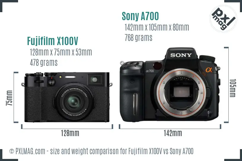 Fujifilm X100V vs Sony A700 size comparison Fujifilm X100V vs Sony A700 size comparison