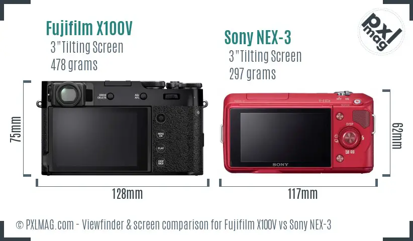 Fujifilm X100V vs Sony NEX-3 Screen and Viewfinder comparison Fujifilm X100V vs Sony NEX-3 Screen and Viewfinder comparison