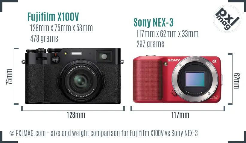 Fujifilm X100V vs Sony NEX-3 size comparison Fujifilm X100V vs Sony NEX-3 size comparison