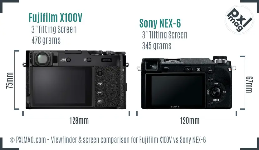 Fujifilm X100V vs Sony NEX-6 Screen and Viewfinder comparison