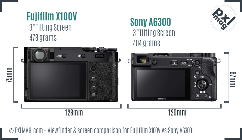 Fujifilm X100V vs Sony A6300 Screen and Viewfinder comparison