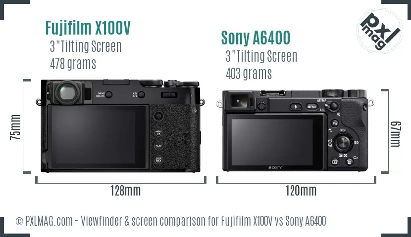 Fujifilm X100V vs Sony A6400 Screen and Viewfinder comparison