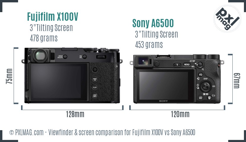 Fujifilm X100V vs Sony A6500 Screen and Viewfinder comparison