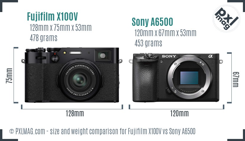 Fujifilm X100V vs Sony A6500 size comparison Fujifilm X100V vs Sony A6500 size comparison