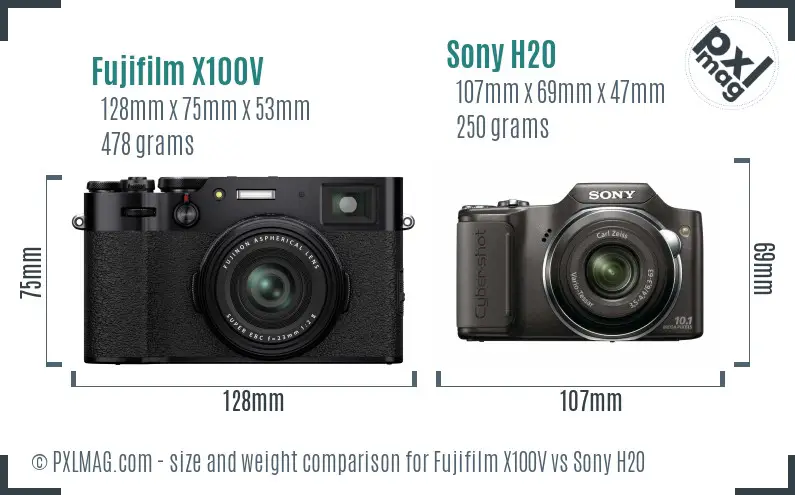 Fujifilm X100V vs Sony H20 size comparison Fujifilm X100V vs Sony H20 size comparison