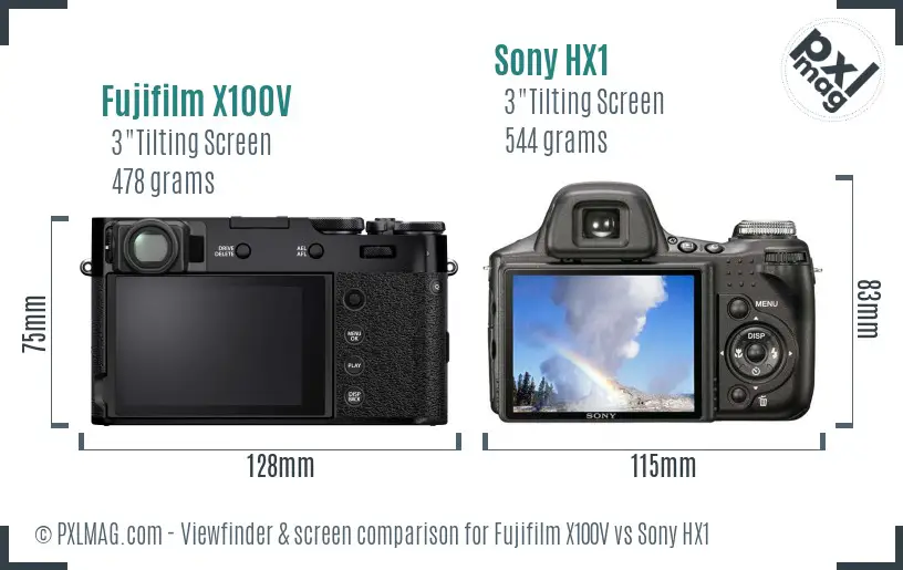 Fujifilm X100V vs Sony HX1 Screen and Viewfinder comparison