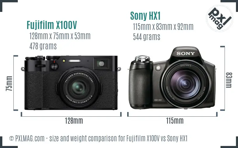 Fujifilm X100V vs Sony HX1 size comparison