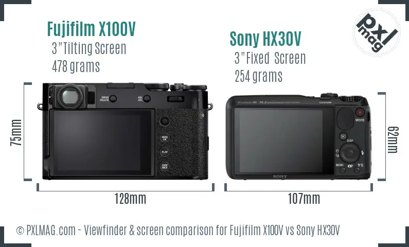 Fujifilm X100V vs Sony HX30V Screen and Viewfinder comparison Fujifilm X100V vs Sony HX30V Screen and Viewfinder comparison