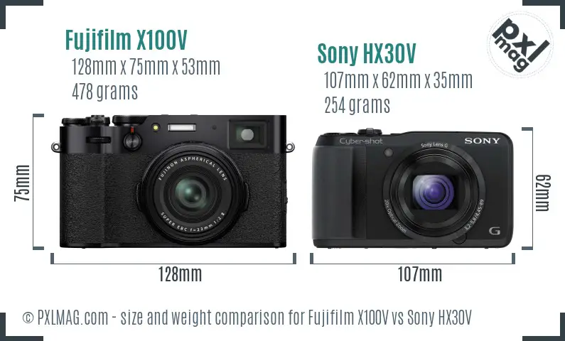 Fujifilm X100V vs Sony HX30V size comparison Fujifilm X100V vs Sony HX30V size comparison