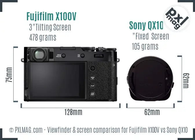 Fujifilm X100V vs Sony QX10 Screen and Viewfinder comparison