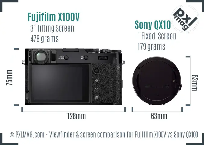 Fujifilm X100V vs Sony QX100 Screen and Viewfinder comparison