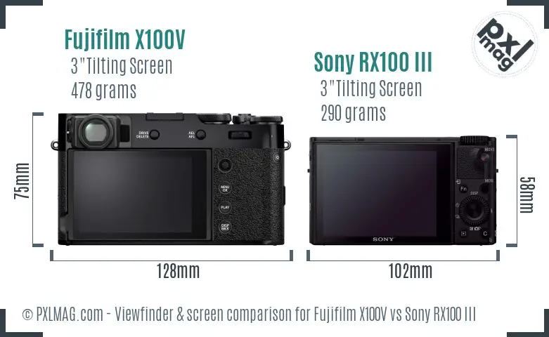 Fujifilm X100V vs Sony RX100 III Screen and Viewfinder comparison