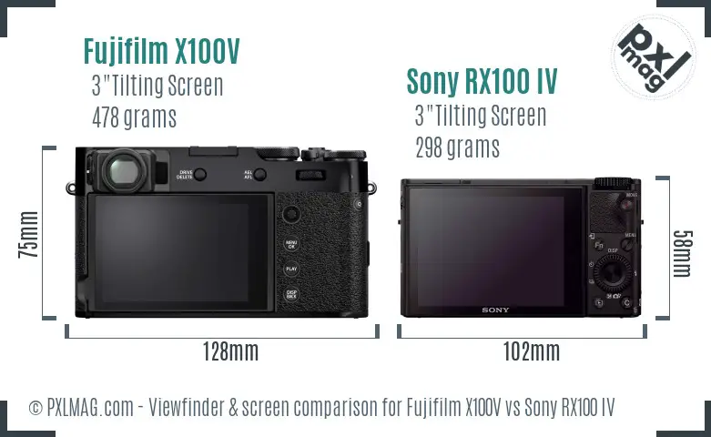Fujifilm X100V vs Sony RX100 IV Screen and Viewfinder comparison