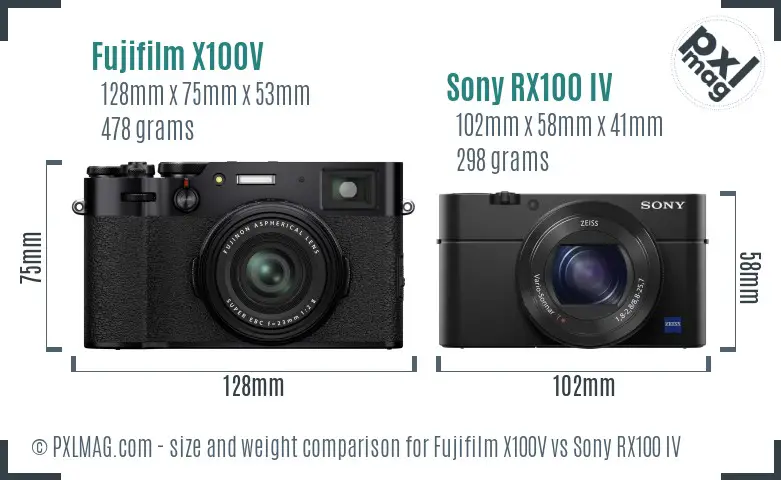 Fujifilm X100V vs Sony RX100 IV size comparison