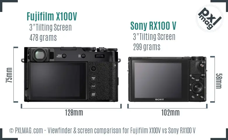 Fujifilm X100V vs Sony RX100 V Screen and Viewfinder comparison