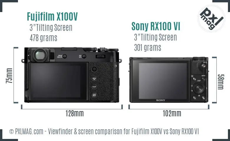 Fujifilm X100V vs Sony RX100 VI Screen and Viewfinder comparison
