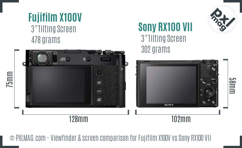 Fujifilm X100V vs Sony RX100 VII Screen and Viewfinder comparison