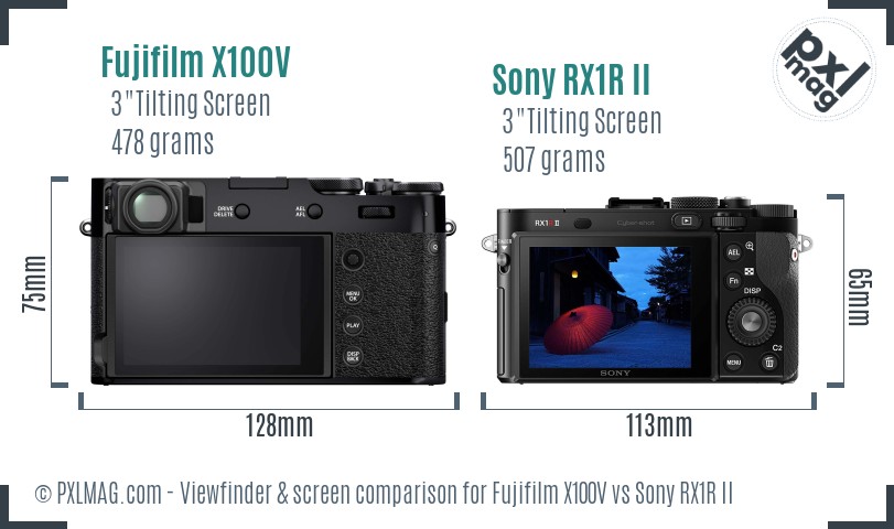 Fujifilm X100V vs Sony RX1R II Screen and Viewfinder comparison