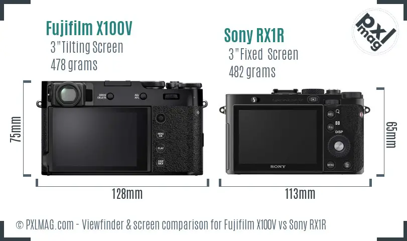 Fujifilm X100V vs Sony RX1R Screen and Viewfinder comparison