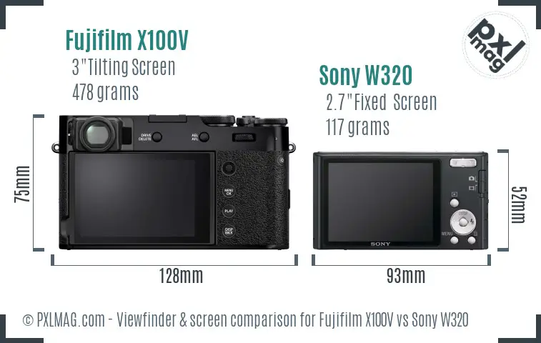 Fujifilm X100V vs Sony W320 Screen and Viewfinder comparison