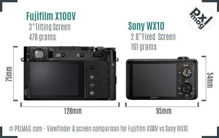 Fujifilm X100V vs Sony WX10 Screen and Viewfinder comparison