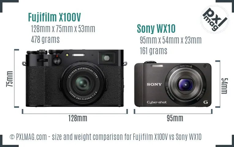 Fujifilm X100V vs Sony WX10 size comparison