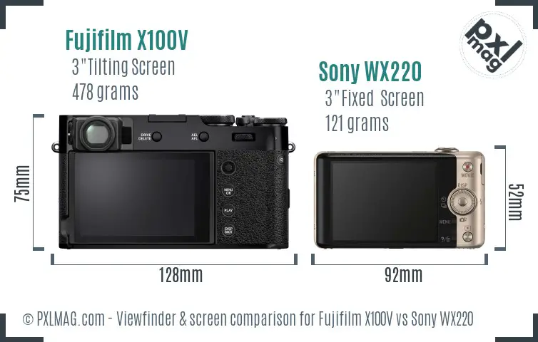 Fujifilm X100V vs Sony WX220 Screen and Viewfinder comparison
