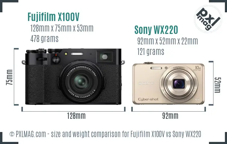 Fujifilm X100V vs Sony WX220 size comparison