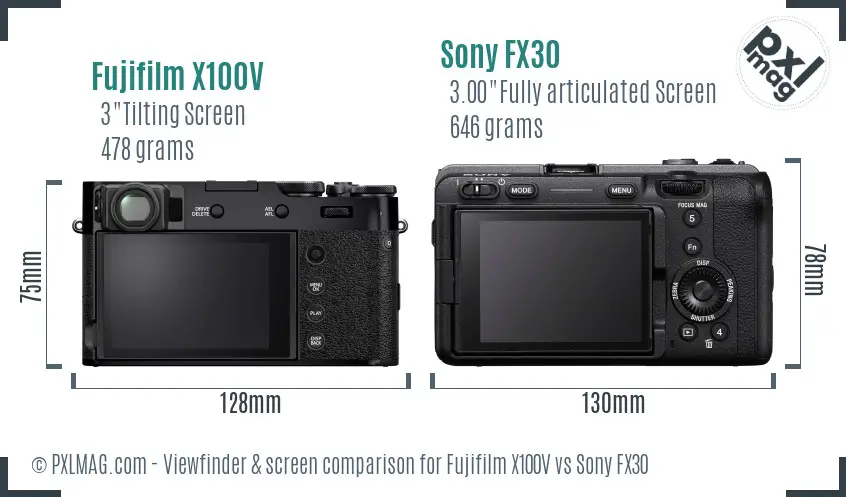 Fujifilm X100V vs Sony FX30 Screen and Viewfinder comparison Fujifilm X100V vs Sony FX30 Screen and Viewfinder comparison