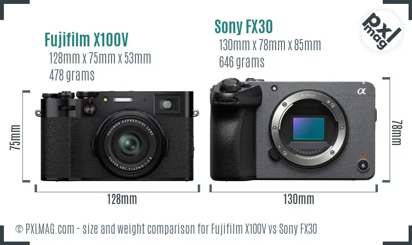 Fujifilm X100V vs Sony FX30 size comparison Fujifilm X100V vs Sony FX30 size comparison